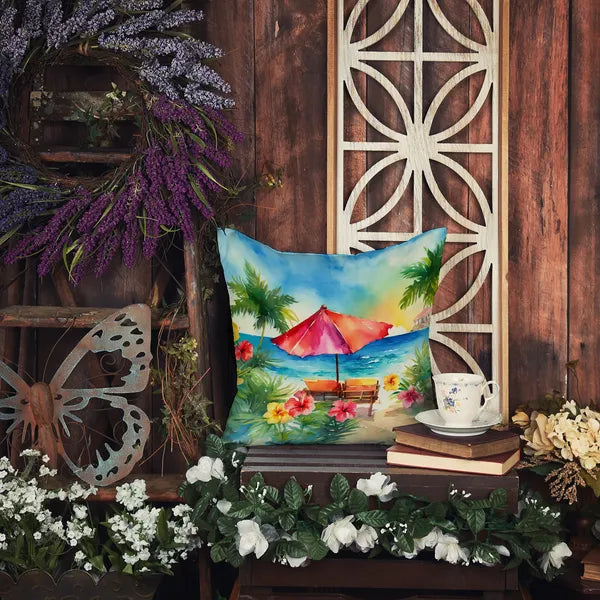 Aeelleea Hawaii Hibiscus Watercolor Pillow 14x14 in, Tropical Floral Cushion
