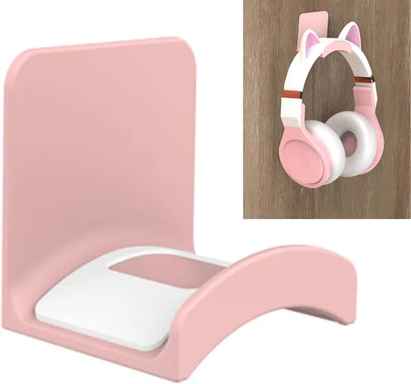 Aeelleea Pink Adhesive Headphone Stand, Under Desk Headset Hanger Hook for Gaming Headphones Controller, Wall Mount