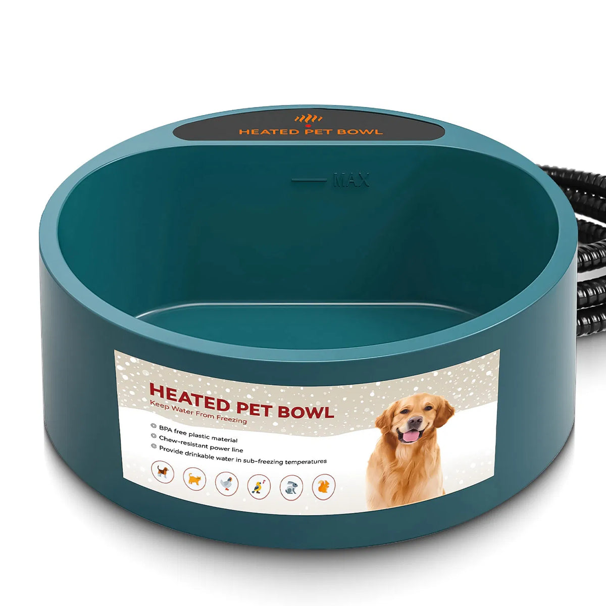 AEELLEEA Heated Pet Water Bowl 74.4oz Thermostatic IP67 Waterproof Anti-Chew Cord Non-Slip for Dogs Cats Outdoor Winter Army Green