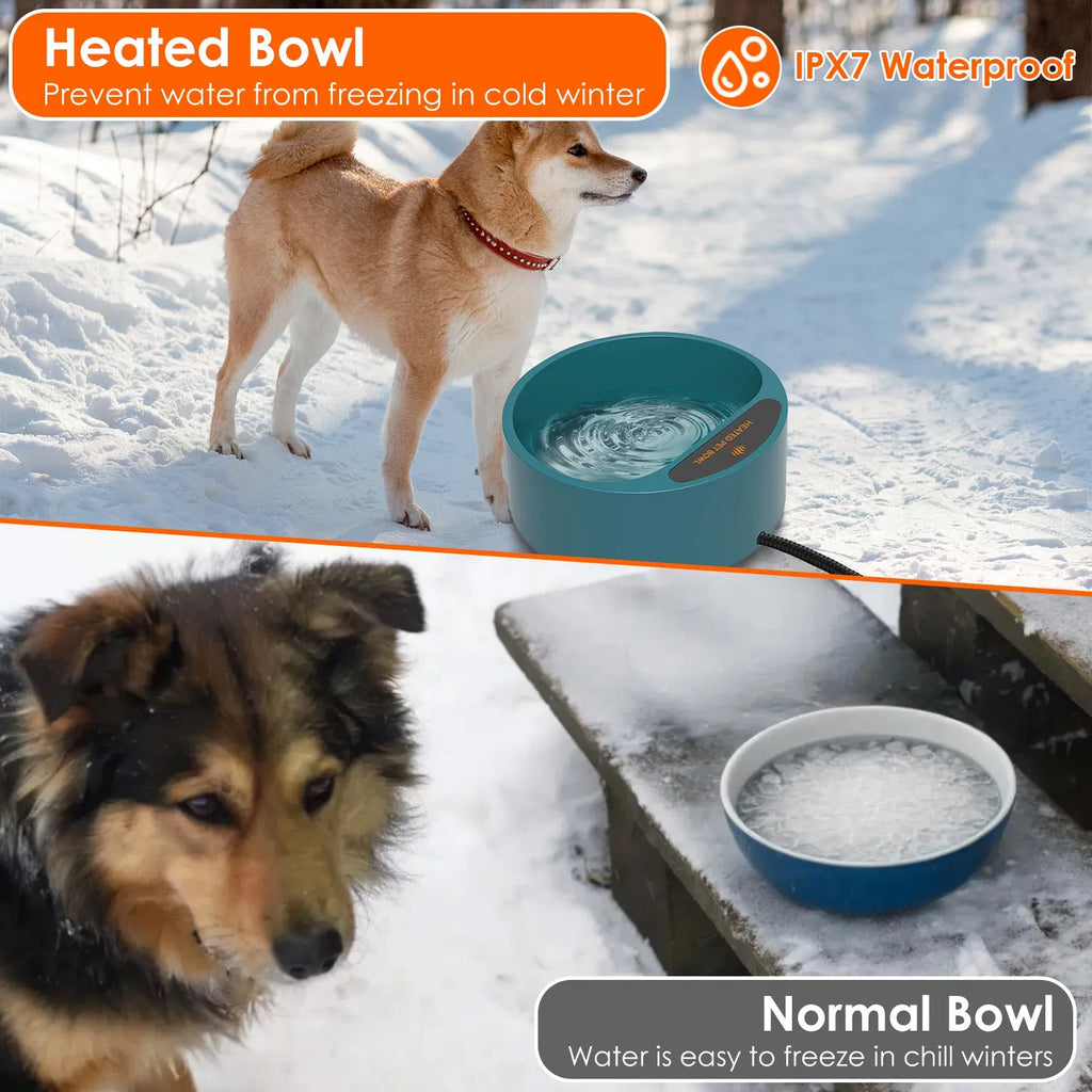 AEELLEEA Heated Pet Water Bowl 74.4oz Thermostatic IP67 Waterproof Anti-Chew Cord Non-Slip for Dogs Cats Outdoor Winter Army Green