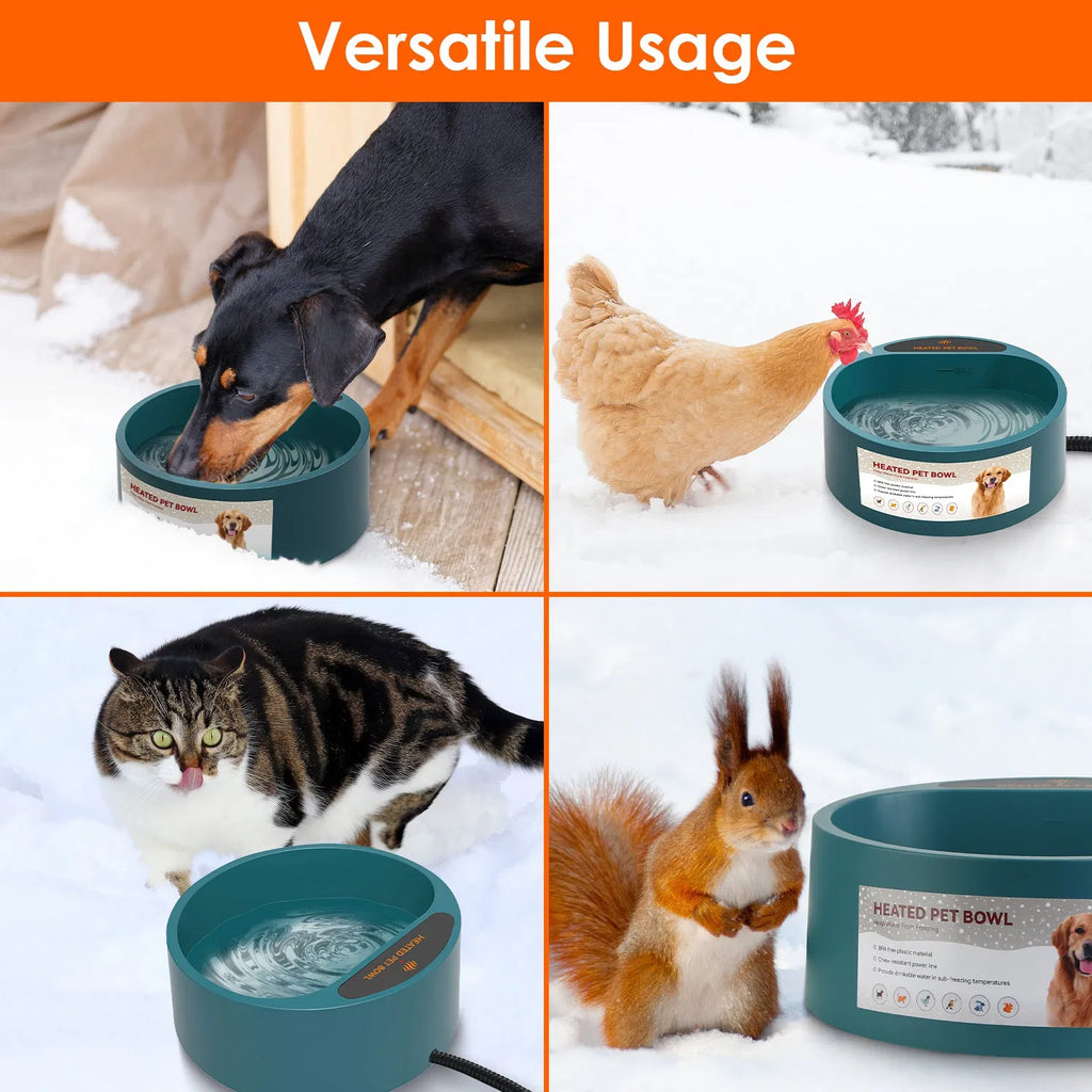 AEELLEEA Heated Pet Water Bowl 74.4oz Thermostatic IP67 Waterproof Anti-Chew Cord Non-Slip for Dogs Cats Outdoor Winter Army Green