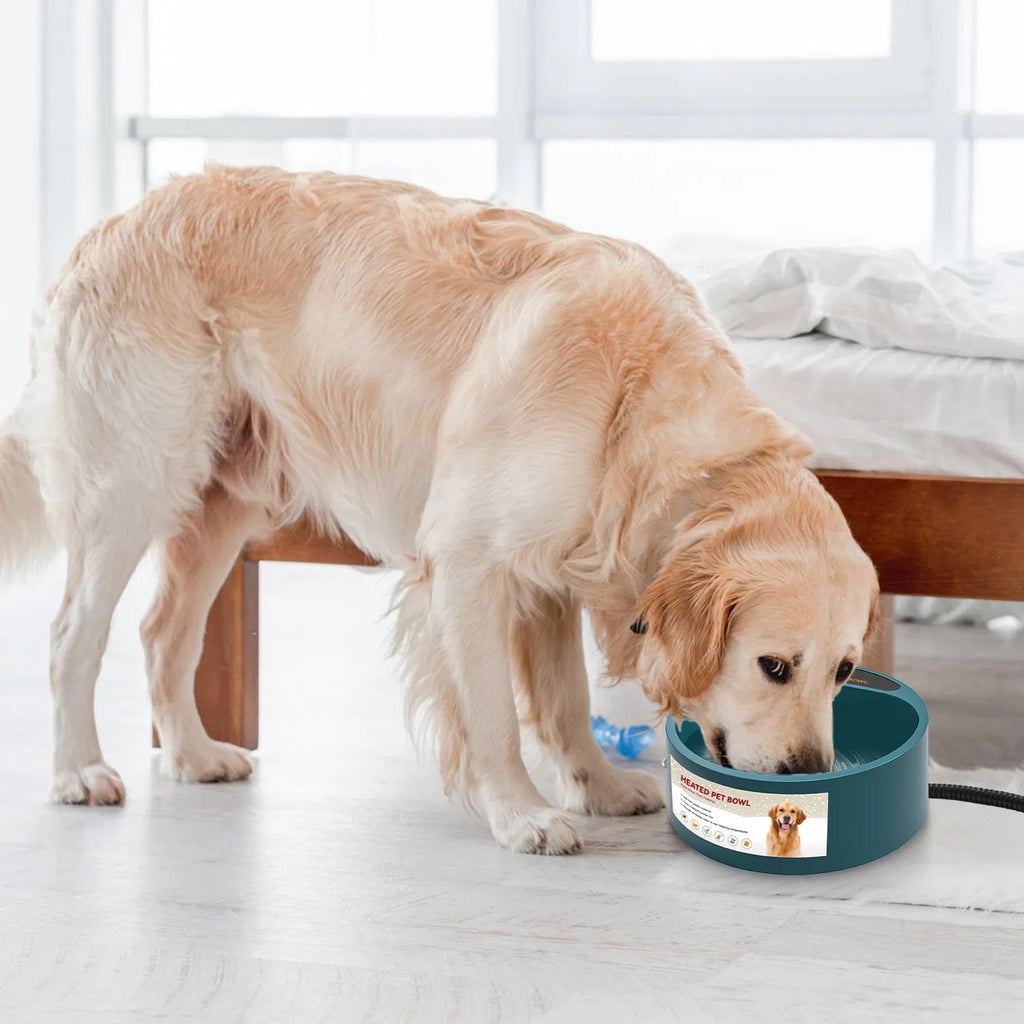 AEELLEEA Heated Pet Water Bowl 74.4oz Thermostatic IP67 Waterproof Anti-Chew Cord Non-Slip for Dogs Cats Outdoor Winter Army Green