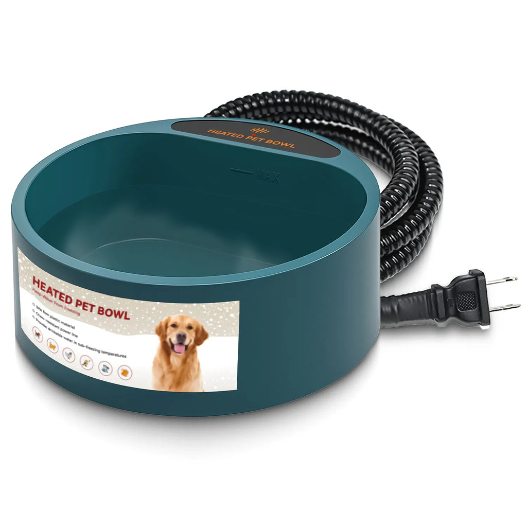 AEELLEEA Heated Pet Water Bowl 74.4oz Thermostatic IP67 Waterproof Anti-Chew Cord Non-Slip for Dogs Cats Outdoor Winter Army Green