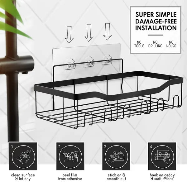 Heavy Duty No Drill Shower Caddy 5 Pack, Adhesive Wall Mounted Bathroom Storage Organizer Rack for Toiletries