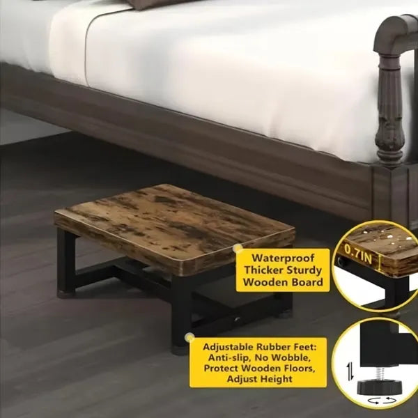 Heavy Duty Adult Bedside Step Stool, Reinforced Steel Frame with Solid Wood Pedal for High Bed