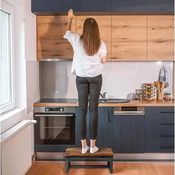 Heavy Duty Adult Bedside Step Stool, Reinforced Steel Frame with Solid Wood Pedal for High Bed