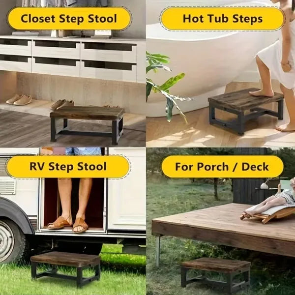 Heavy Duty Adult Bedside Step Stool, Reinforced Steel Frame with Solid Wood Pedal for High Bed