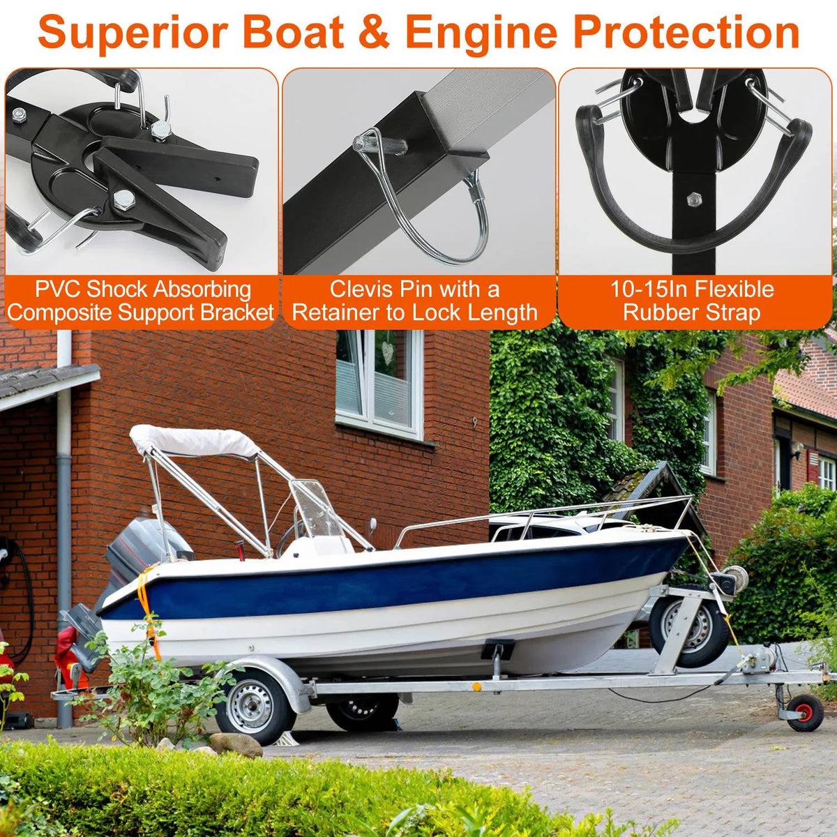 Adjustable Transom Saver 28-40 in, Heavy Duty Outboard Motor Support, Fits Up to 100 HP