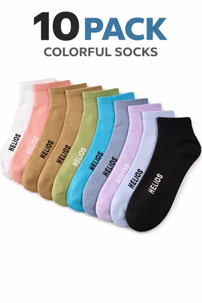 Women 10 Pairs Mixed Color Breathable Soft Comfort Cotton Socks, Daily Casual Ankle Socks