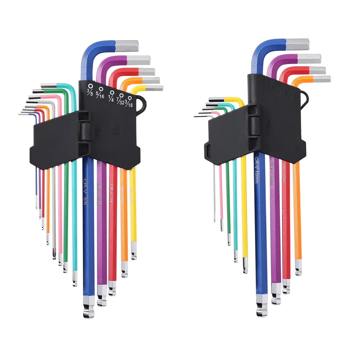 22‑Piece Color‑Coded Hex Key Allen Wrench Set, Metric & SAE Ball‑End Long Arm L‑Keys with Foldable Storage Holder for Repair Work