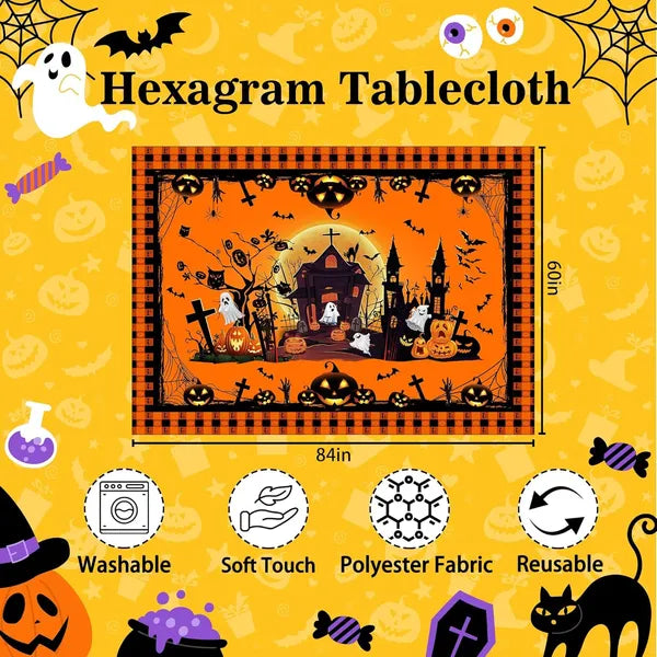 AEELLEEA Halloween Pumpkin Ghost Tablecloth 60 x 84 Inch, Waterproof Washable Polyester Table Cover for Holiday Dining Party