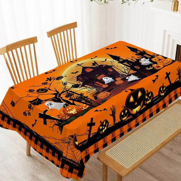 AEELLEEA Halloween Pumpkin Ghost Tablecloth 60 x 84 Inch, Waterproof Washable Polyester Table Cover for Holiday Dining Party