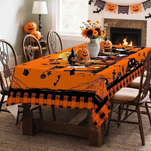 AEELLEEA Halloween Pumpkin Ghost Tablecloth 60 x 120 Inch, Waterproof Washable Polyester Table Cover for Large Dining Party