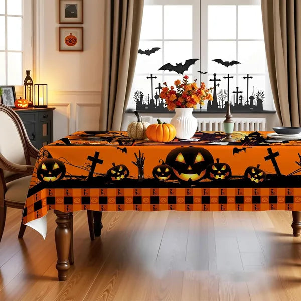 AEELLEEA Halloween Pumpkin Ghost Tablecloth 60 x 84 Inch, Waterproof Washable Polyester Table Cover for Holiday Dining Party