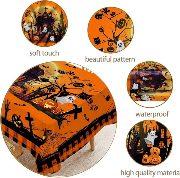 AEELLEEA Halloween Pumpkin Ghost Tablecloth 60 x 84 Inch, Waterproof Washable Polyester Table Cover for Holiday Dining Party
