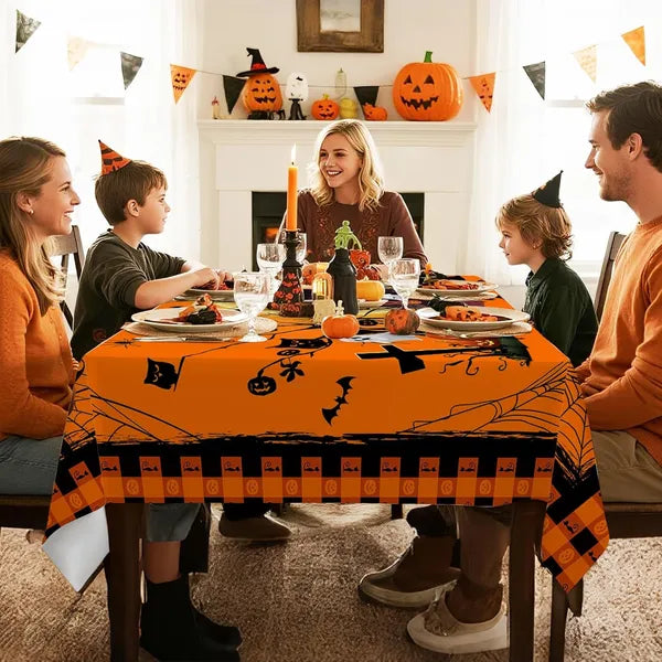 AEELLEEA Halloween Pumpkin Ghost Tablecloth 60 x 120 Inch, Waterproof Washable Polyester Table Cover for Large Dining Party