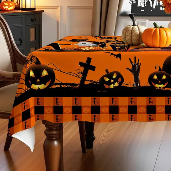 AEELLEEA Halloween Pumpkin Ghost Tablecloth 60 x 84 Inch, Waterproof Washable Polyester Table Cover for Holiday Dining Party