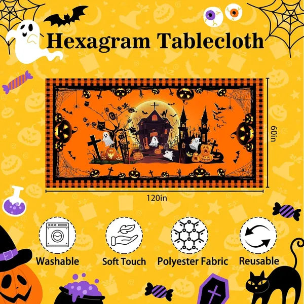 AEELLEEA Halloween Pumpkin Ghost Tablecloth 60 x 120 Inch, Waterproof Washable Polyester Table Cover for Large Dining Party