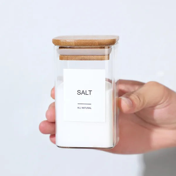 Aeelleea 24 Pack 8oz Borosilicate Glass Spice Jars with Bamboo Lids, Square Seasoning Containers with 92 Labels for Kitchen Pantry Storage