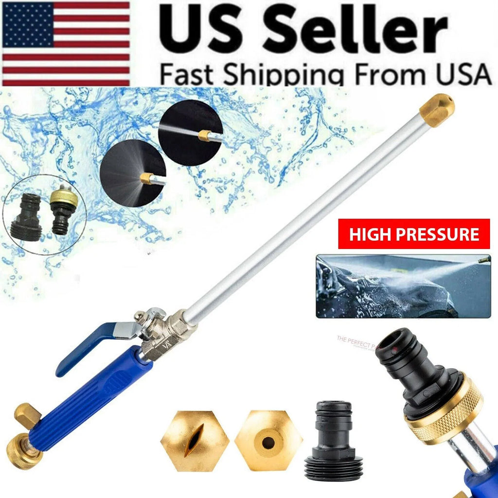 High Pressure Garden Water Wand, 18.3 Inch Long Aluminum Water Sprayer with 2 Brass Nozzles, On‑Off Control Valve, Quick Connect Adapter for Car Washing Patio Yard Cleaning