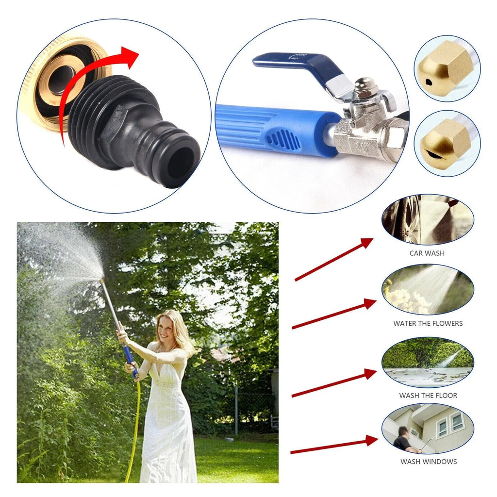 High Pressure Garden Water Wand, 18.3 Inch Long Aluminum Water Sprayer with 2 Brass Nozzles, On‑Off Control Valve, Quick Connect Adapter for Car Washing Patio Yard Cleaning