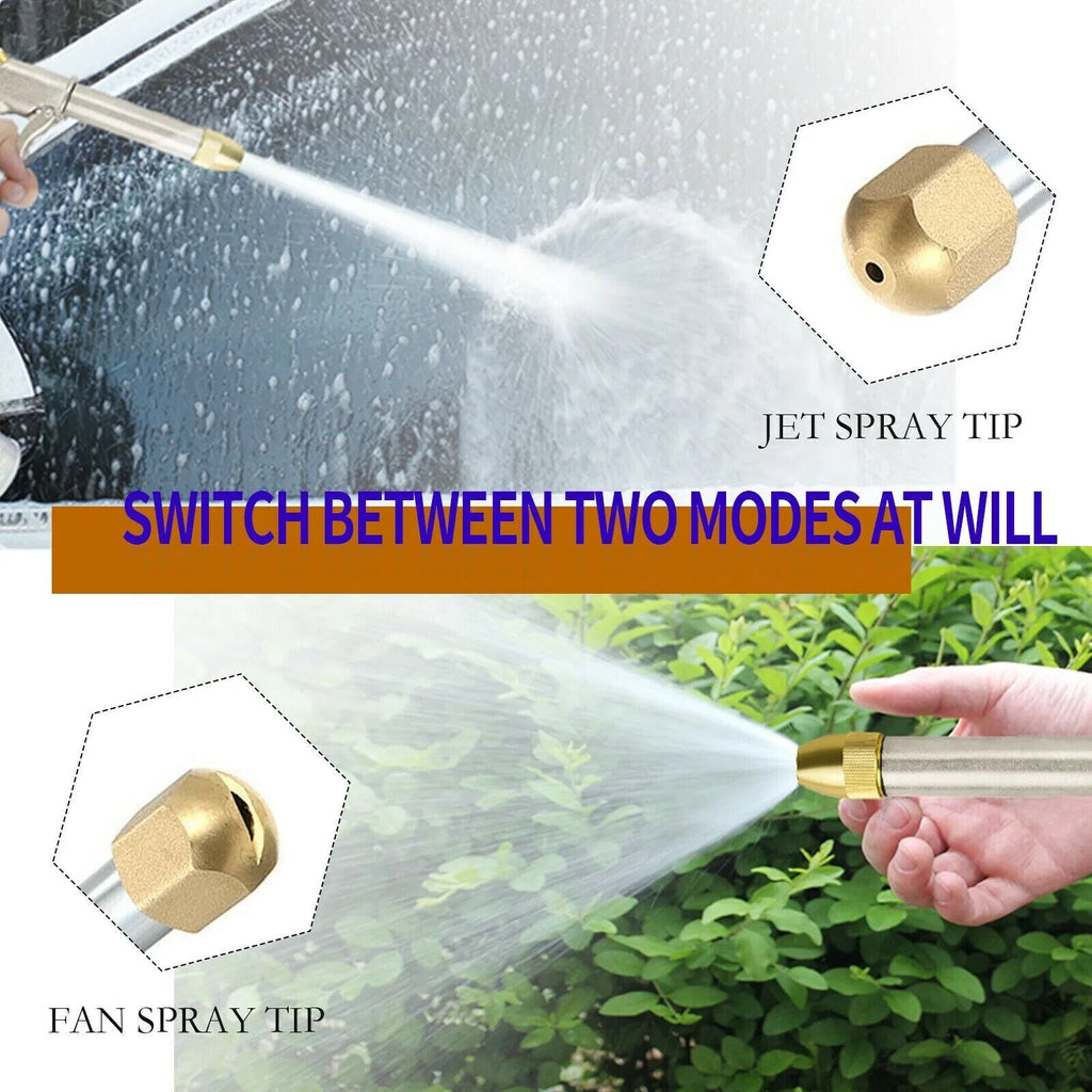 High Pressure Garden Water Wand, 18.3 Inch Long Aluminum Water Sprayer with 2 Brass Nozzles, On‑Off Control Valve, Quick Connect Adapter for Car Washing Patio Yard Cleaning