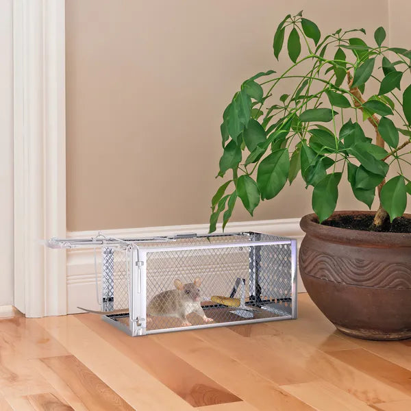 Humane Rat Trap Cage – Stainless Steel Live Catch & Release, High-Sensitivity Auto-Lock Door, Indoor/Outdoor, Reusable
