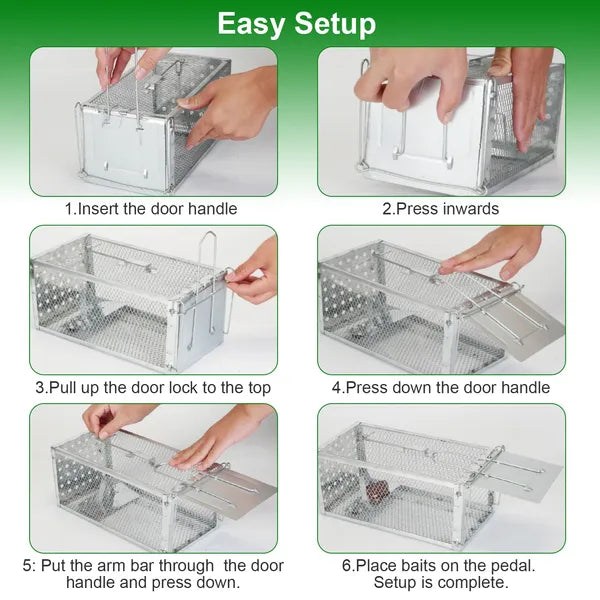 Humane Rat Trap Cage – Stainless Steel Live Catch & Release, High-Sensitivity Auto-Lock Door, Indoor/Outdoor, Reusable