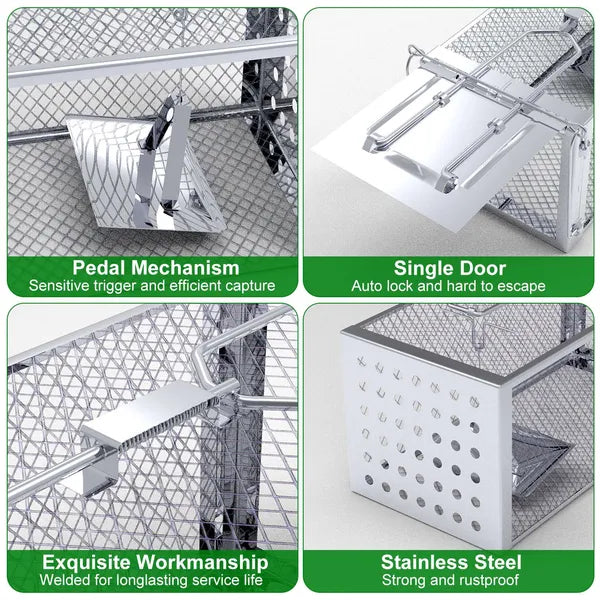 Humane Rat Trap Cage – Stainless Steel Live Catch & Release, High-Sensitivity Auto-Lock Door, Indoor/Outdoor, Reusable