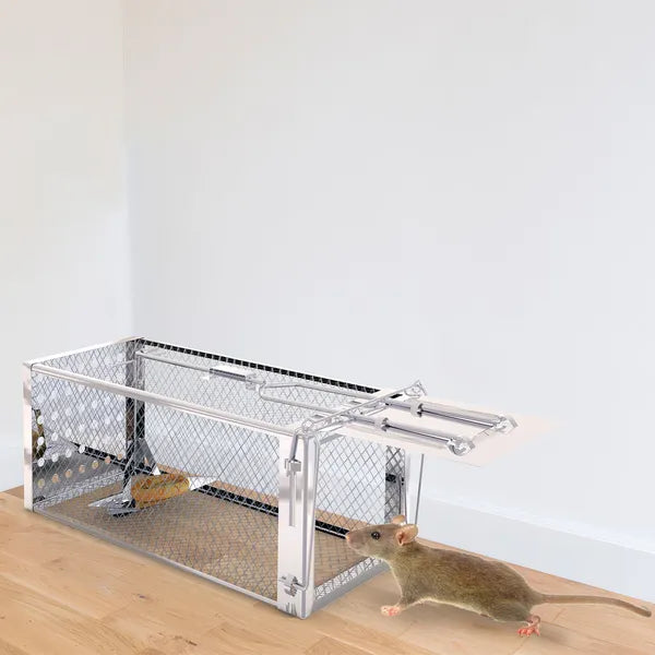 Humane Rat Trap Cage – Stainless Steel Live Catch & Release, High-Sensitivity Auto-Lock Door, Indoor/Outdoor, Reusable