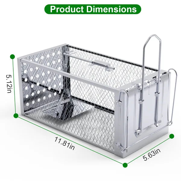 Humane Rat Trap Cage – Stainless Steel Live Catch & Release, High-Sensitivity Auto-Lock Door, Indoor/Outdoor, Reusable