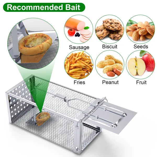 Humane Rat Trap Cage – Stainless Steel Live Catch & Release, High-Sensitivity Auto-Lock Door, Indoor/Outdoor, Reusable