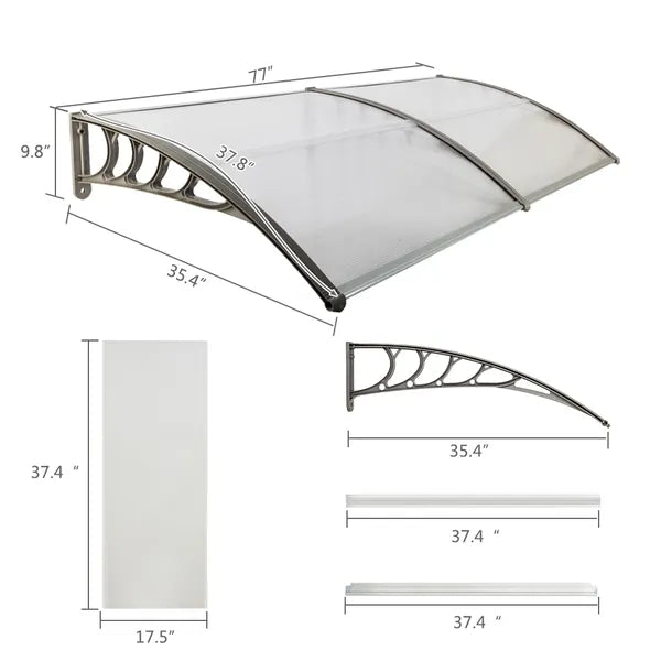 AEELLEEA-Window Door Awning Canopy, Polycarbonate Rain Sun Shelter with ABS Aluminum Bracket, 78.74x37.8in Outdoor