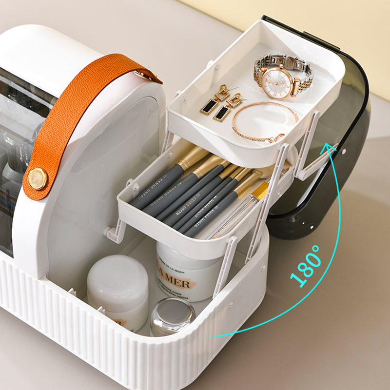 Acrylic Makeup Organizer, Multi-Function Vanity Cosmetic Storage Box with Makeup Brush Slot, Desktop Cosmetic Display Case