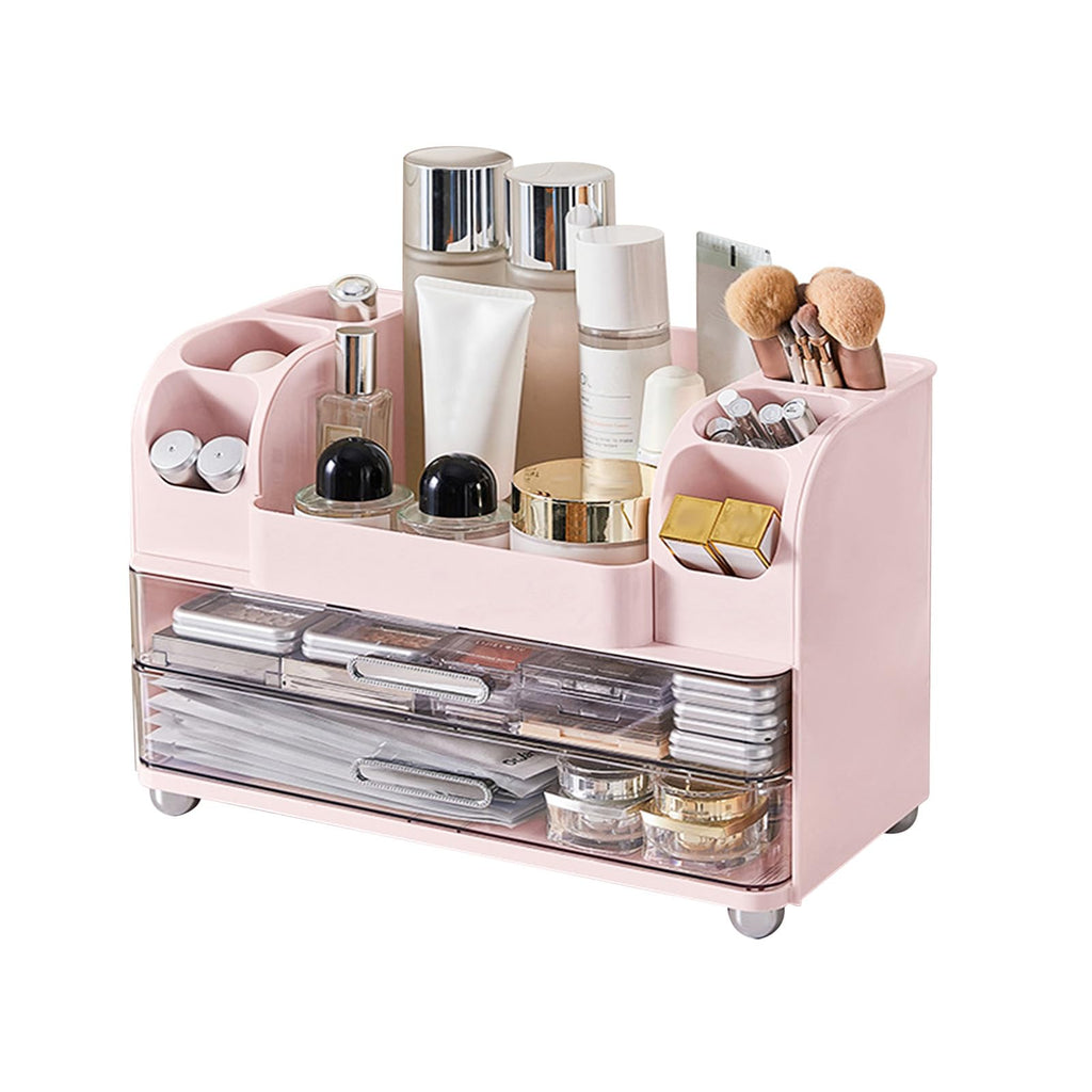 Makeup Organizer for Vanity with Brush Holder, Large Bathroom Countertop Cosmetic Organizer Skin Care Storage, Easy to Store Lipsticks, Nail Polishes, Perfumes, Eyeshadow Palettes, Pink