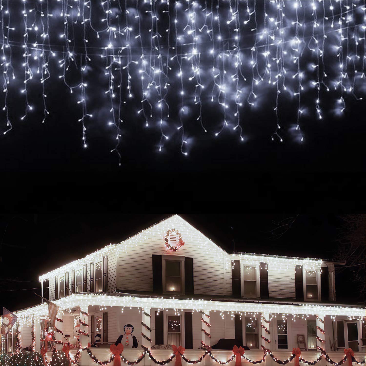 LED Icicle Lights, 98.4 ft 1216 LED 8 Modes Curtain Fairy String Lights, Warm White, Indoor Outdoor Decor for Christmas Halloween Thanksgiving Easter Wedding Party Gazebo-WHITE