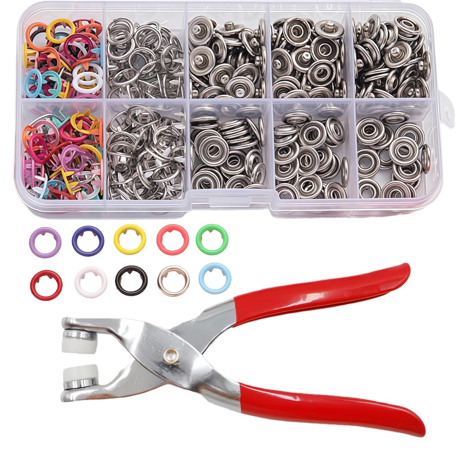 100 Sets Metal Snap Button Kit, 10 Colors 9.5mm Snap Fasteners Buttons with Installation Pliers & Storage Box, Multicolor Press Snap Buttons Tool Kit for DIY Clothing Repair Sewing Crafts Making