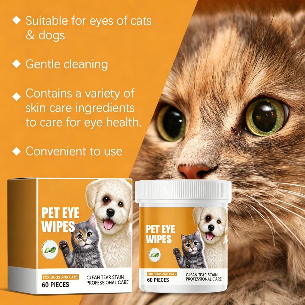 Eye Wipes for Dogs and Cats, 60 Count, Gentle Tear Stain Wipes, Chamomile and Witch Hazel