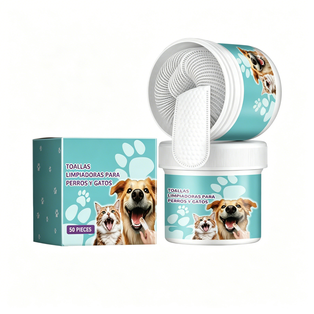 Dental Finger Wipes for Dogs and Cats, 50 Count, Plaque and Tartar Remover
