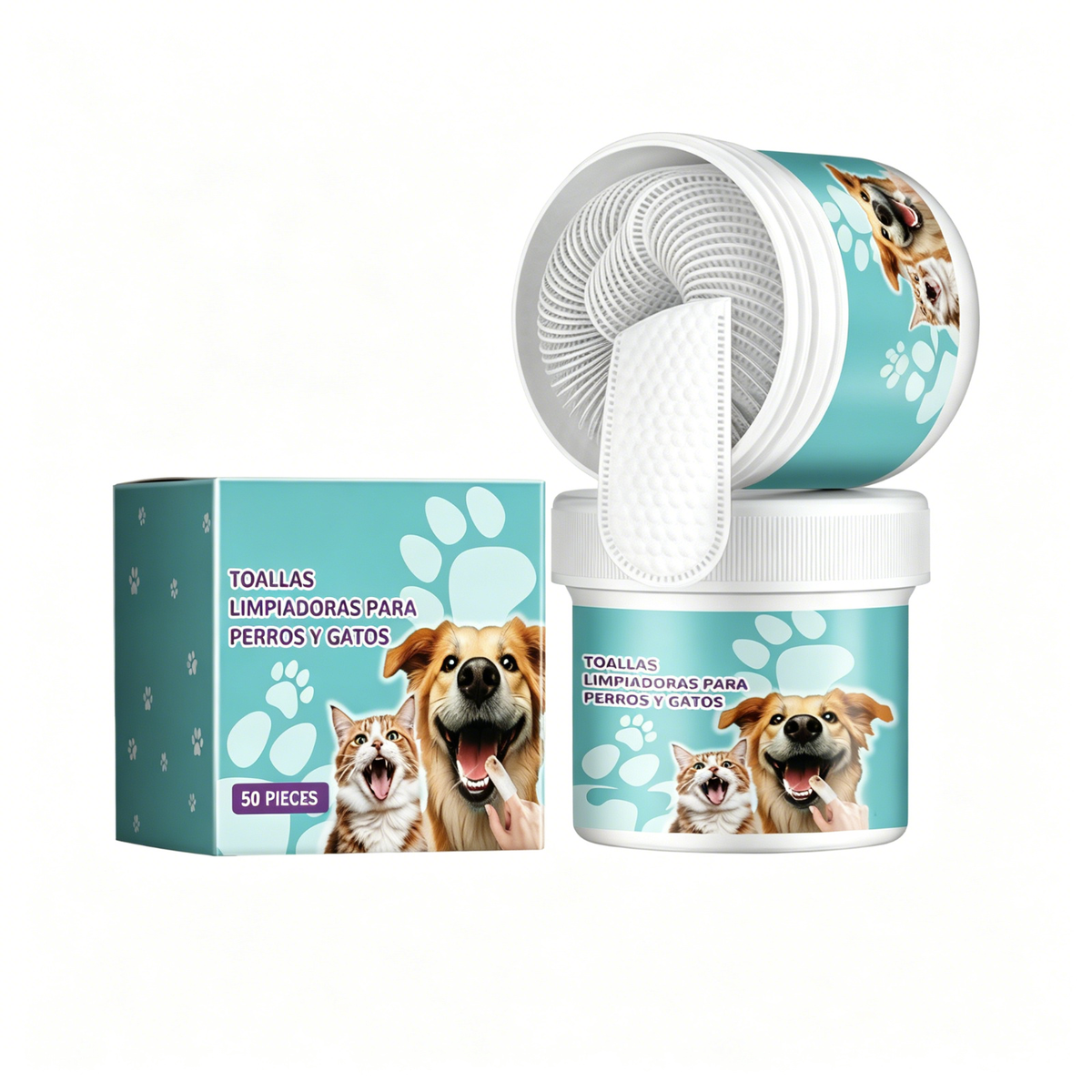 Dental Finger Wipes for Dogs and Cats, 50 Count, Plaque and Tartar Remover