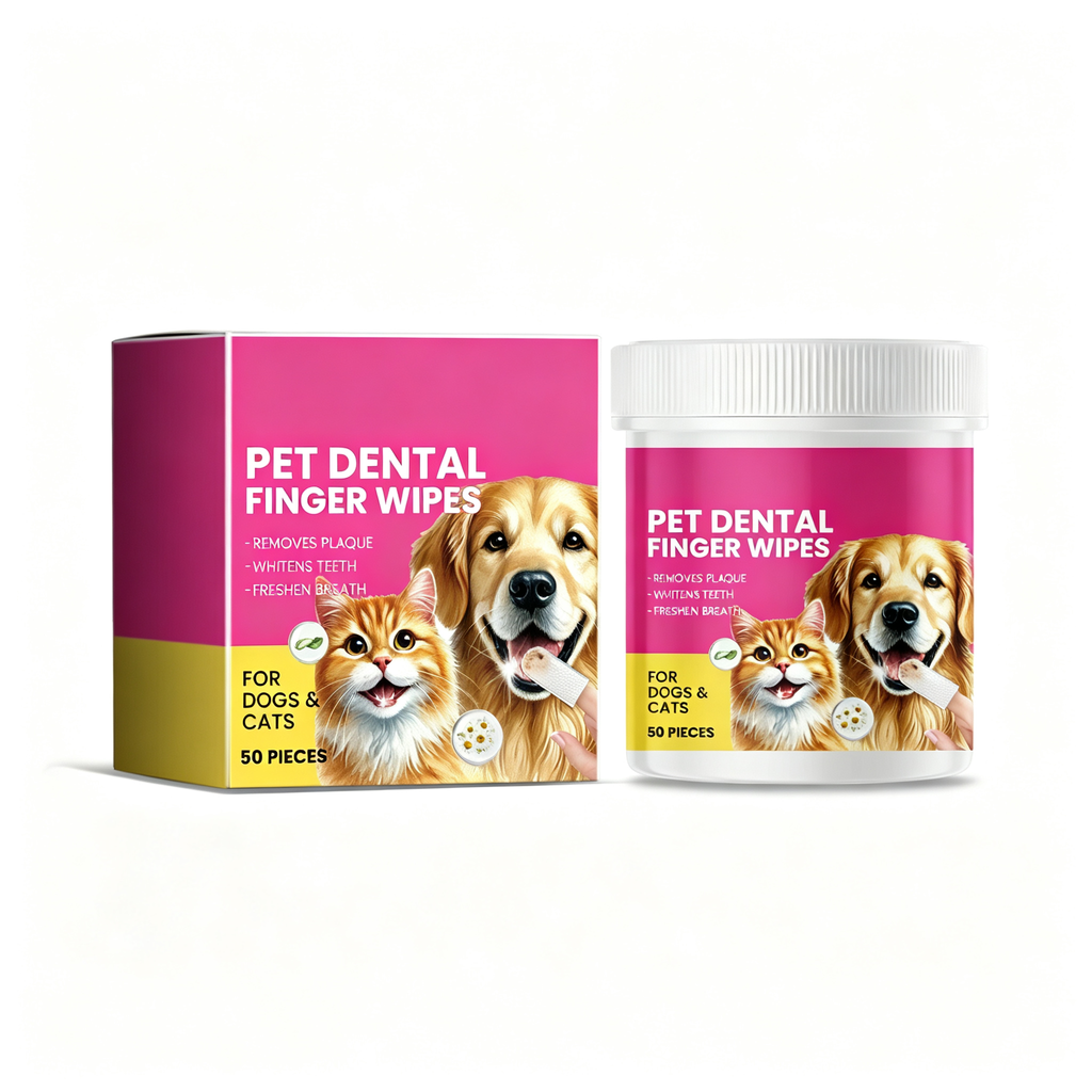 Pet Dental Finger Wipes for Dogs & Cats, 50 Count Gentle Oral Cleaning Wipes, Remove Plaque, Freshen Breath, Natural Aloe & Chamomile for Pet Teeth Gum Care