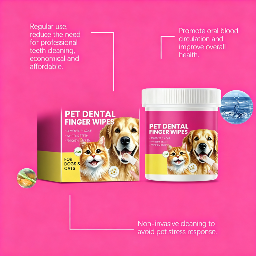 Pet Dental Finger Wipes for Dogs & Cats, 50 Count Gentle Oral Cleaning Wipes, Remove Plaque, Freshen Breath, Natural Aloe & Chamomile for Pet Teeth Gum Care