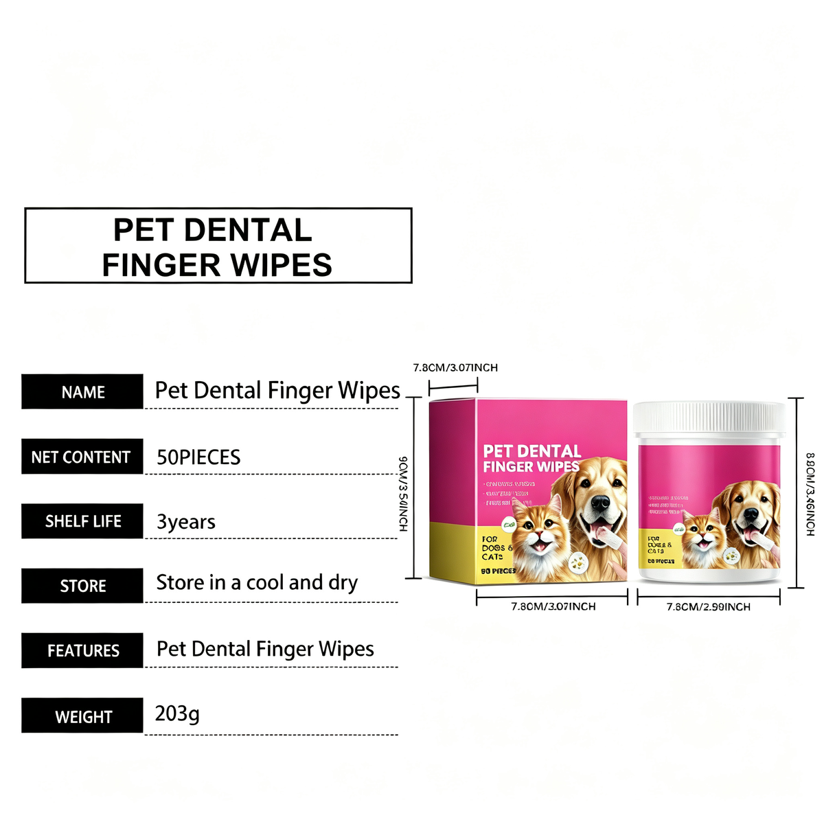 Pet Dental Finger Wipes for Dogs & Cats, 50 Count Gentle Oral Cleaning Wipes, Remove Plaque, Freshen Breath, Natural Aloe & Chamomile for Pet Teeth Gum Care