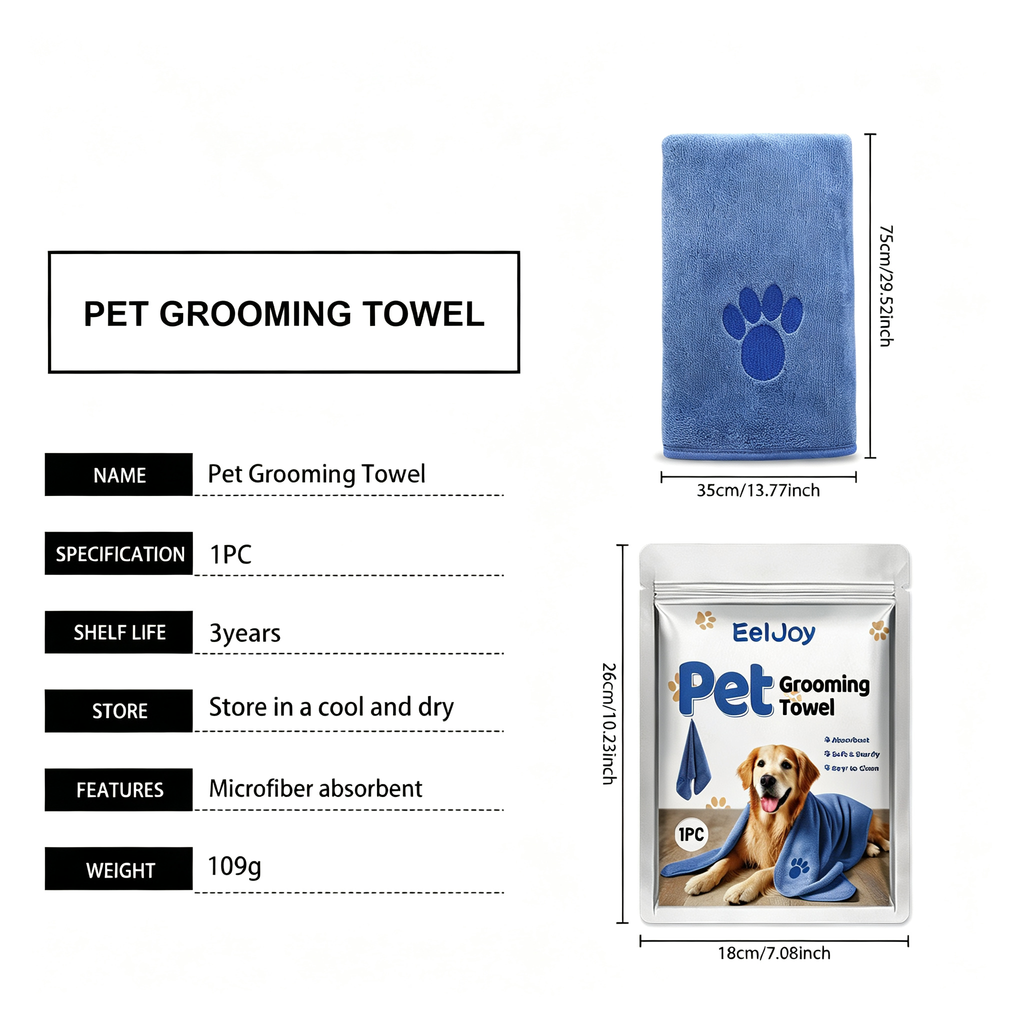Microfiber Pet Grooming Towel for Dogs Cats, Super Absorbent Quick Drying Bath Towel, Soft Paw Embroidery Pet Shower Towel, 1 Pack