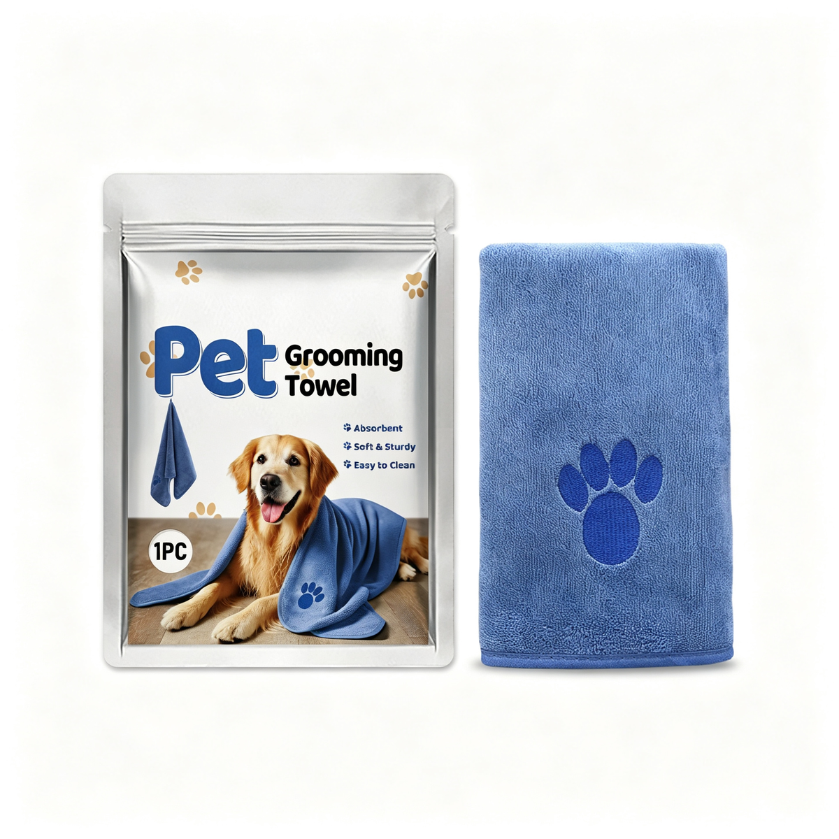 Microfiber Pet Grooming Towel for Dogs Cats, Super Absorbent Quick Drying Bath Towel, Soft Paw Embroidery Pet Shower Towel, 1 Pack
