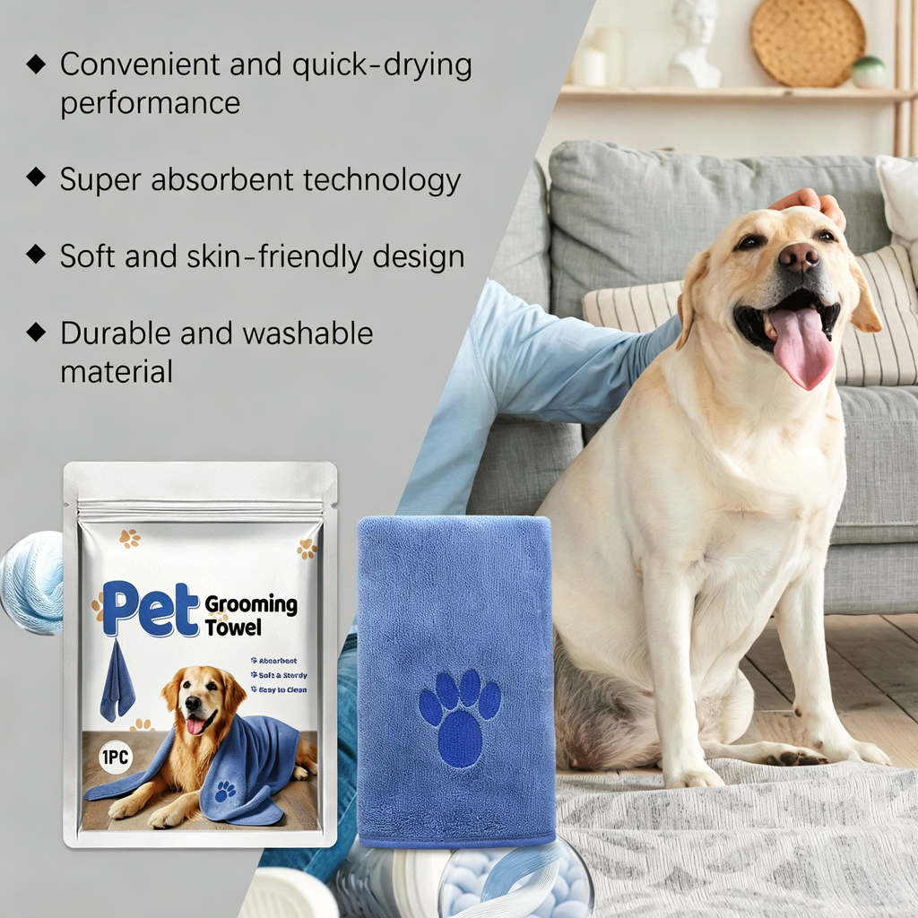 Microfiber Pet Grooming Towel for Dogs Cats, Super Absorbent Quick Drying Bath Towel, Soft Paw Embroidery Pet Shower Towel, 1 Pack