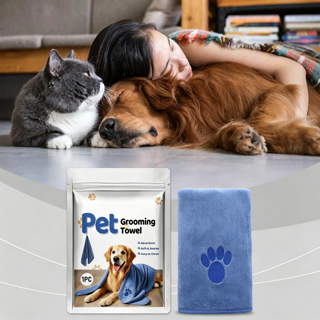 Microfiber Pet Grooming Towel for Dogs Cats, Super Absorbent Quick Drying Bath Towel, Soft Paw Embroidery Pet Shower Towel, 1 Pack
