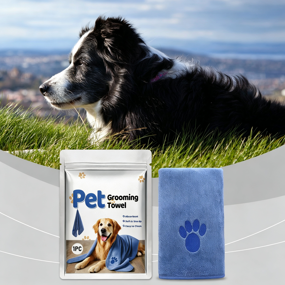 Microfiber Pet Grooming Towel for Dogs Cats, Super Absorbent Quick Drying Bath Towel, Soft Paw Embroidery Pet Shower Towel, 1 Pack