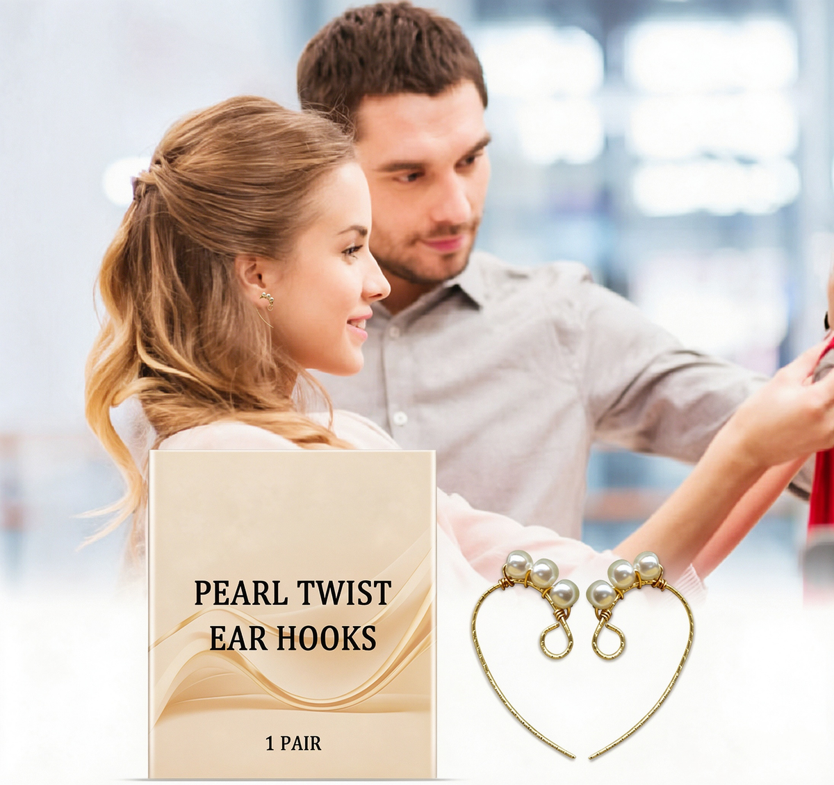 Gold Pearl Twist Ear Hooks for Women, Pearl Dangle Earrings, Jewelry for Wedding Bride, 1 Pair