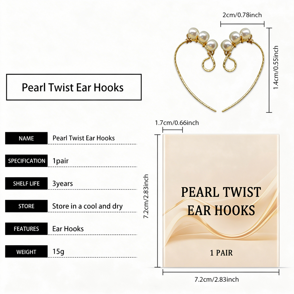 Gold Pearl Twist Ear Hooks for Women, Pearl Dangle Earrings, Jewelry for Wedding Bride, 1 Pair